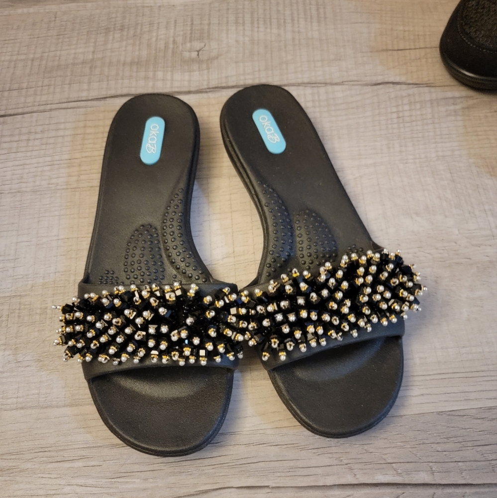 Chic Black Beaded Sandals